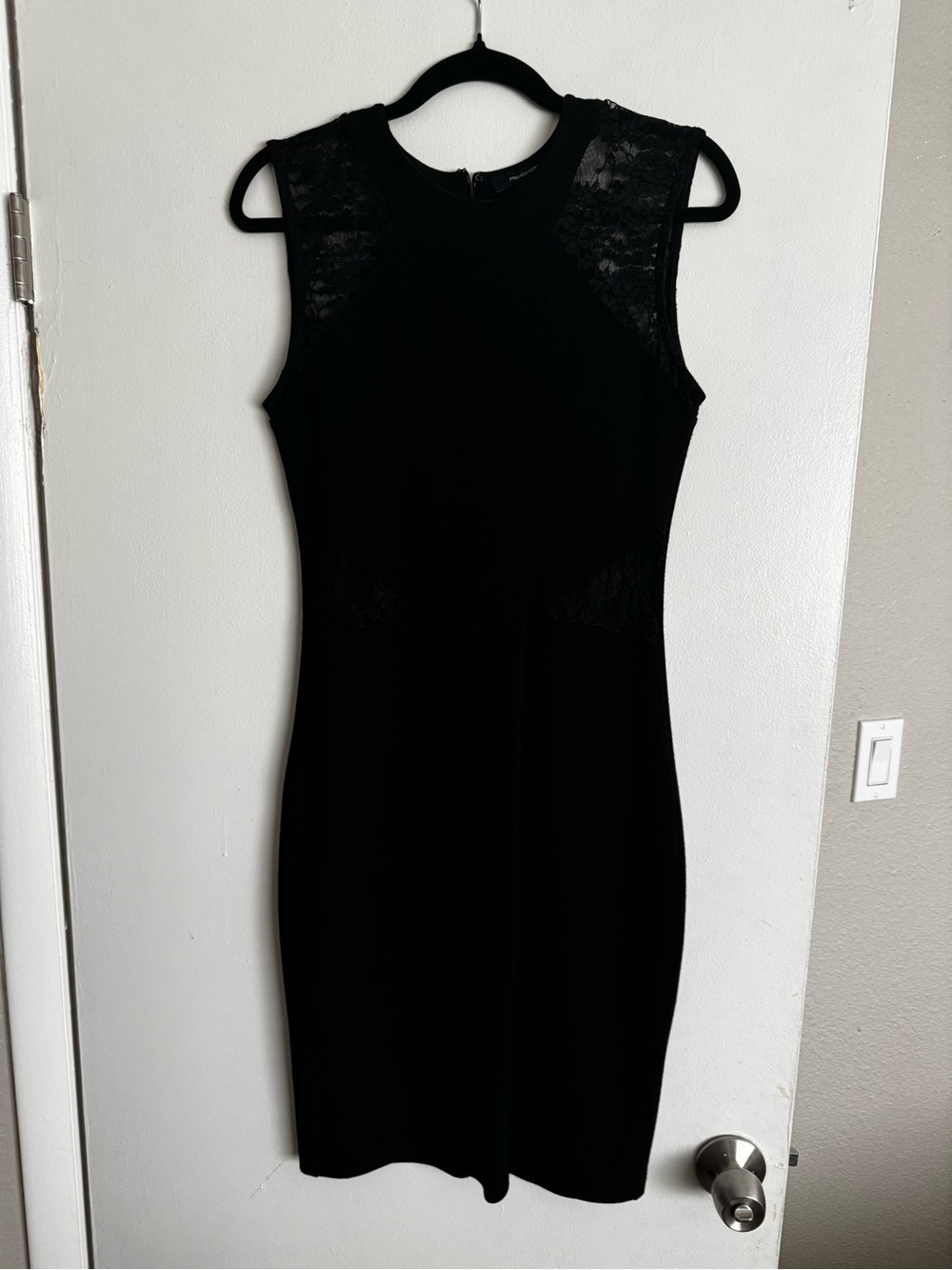 French Connection Black Lace-Shoulder Mini Dress